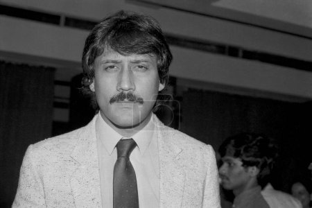 Photo for Indian old vintage 1980s black and white bollywood cinema hindi movie film actor, India, Jackie Shroff, Indian actor - Royalty Free Image