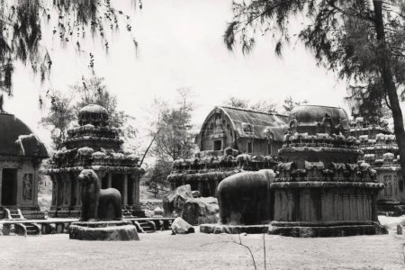 Téléchargez les photos : Ancienne carte postale ; Mahabalipuram ; Tamil Nadu ; Inde - en image libre de droit