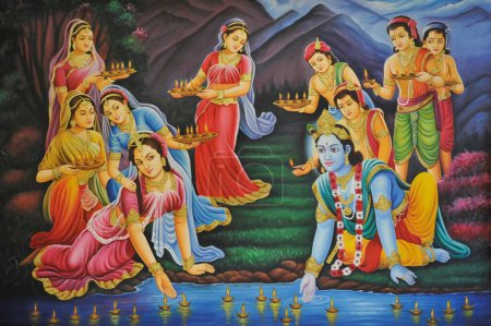 Photo for Radha Krishna celebrating Diwali festival artwork painting - Royalty Free Image