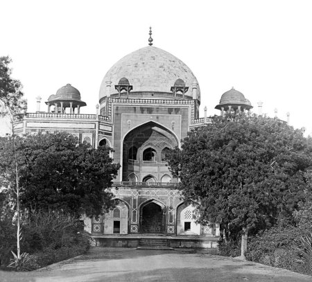 old vintage lantern slide of humayun tomb, sikandra, Agra, Delhi, India, Asia