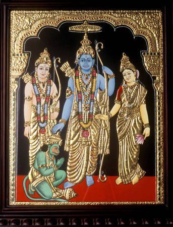 Foto de Rama lakshman sita y hanuman; Kothandarama Tanjore pintura; Thanjavur en Tamil Nadu; India - Imagen libre de derechos