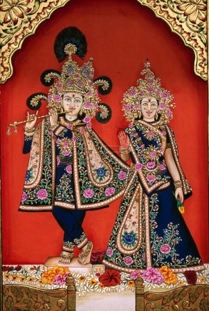 Photo for Radha Krishna Miniature Painting on Paper Golden Embossing - Royalty Free Image