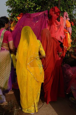 Photo for Woman changing clothes behind makeshift, jodhpur, rajasthan, india, asia - Royalty Free Image