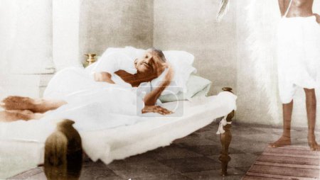 Photo for Mahatma Gandhi resting during fast, Delhi India, Asia, September 1924 - Royalty Free Image