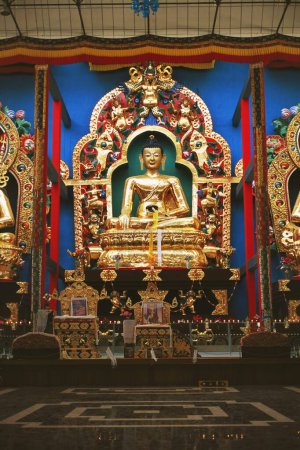 Statue of buddha ; namdroling nyingmapa monastery ; Mysore district ; Karnataka state ; India