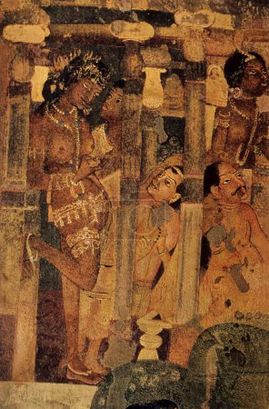Foto de Fresco en cuevas Ajanta; Aurangabad; Maharashtra; India - Imagen libre de derechos