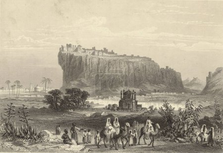 Foto de Pintura en miniatura, La fortaleza de la colina de Gwalior La capital de los dominios del Maharajá Scindia 1858, India - Imagen libre de derechos