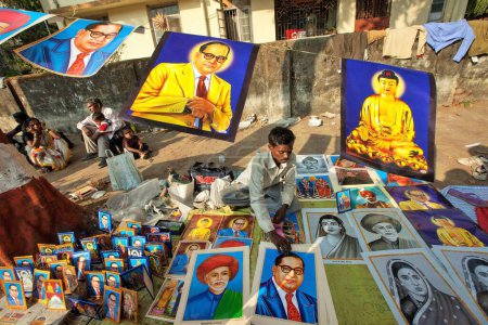 Photo for Hawker selling posters on pavement, Dadar, Mumbai, Maharashtra, India, Asia - Royalty Free Image