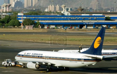Photo for Jet Airways Aircrafts parked at CST airport, Santacruz, Bombay now Mumbai, Maharashtra, India - Royalty Free Image