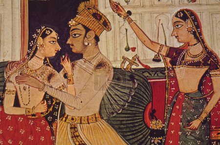 Photo for Mughal Miniature Painting on Paper of Love Scene - Royalty Free Image