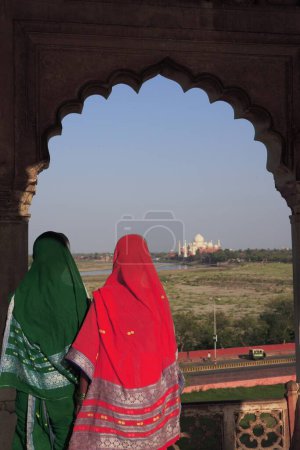 Photo for Taj Mahal view from Agra fort built in 16th Century by Mughal emperor on west bank of the Yamuna River , Agra , Uttar Pradesh , India UNESCO World Heritage Site - Royalty Free Image