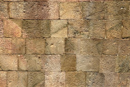 Close view of wall of Shaniwarwada constructed in coursed rubble masonry at Pune ; Maharashtra ; India