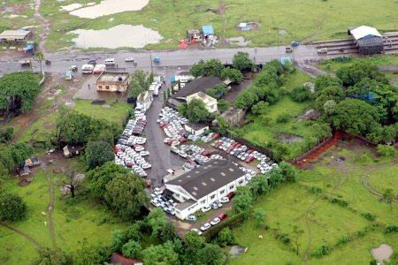 Photo for Aerial view of toll naka at Kalyan bypass on highway towards Raigad, Maharashtra, India - Royalty Free Image