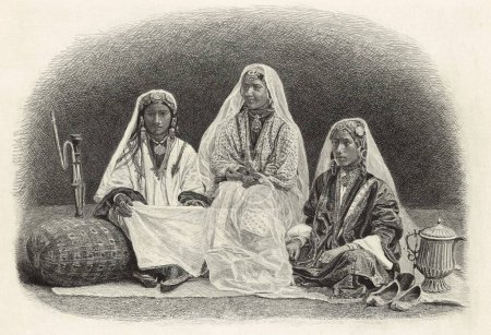 Téléchargez les photos : Peinture miniature, Filles nautch, Filles dansantes, Inde du Nord, XIXe siècle - en image libre de droit