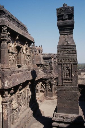 Dhwaja Stambha at Kailasa Temple, Ellora, Aurangabad, Maharashtra, India