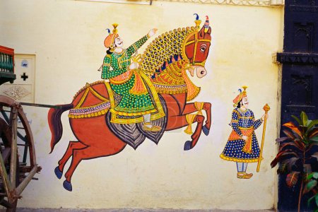 Foto de Pintura mural en el museo Bwagore _ Ki _ Haveli, Udaipur, Rajastán, India - Imagen libre de derechos