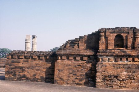 Nalanda University Complex avec colonnes sculptées, Nalanda, Bihar, Inde, Asie