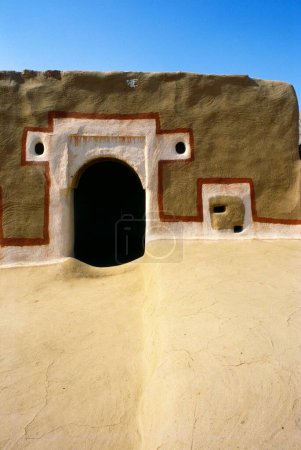 Foto de Puerta pintada de casa de barro, Jaipur, Rajastán, India - Imagen libre de derechos