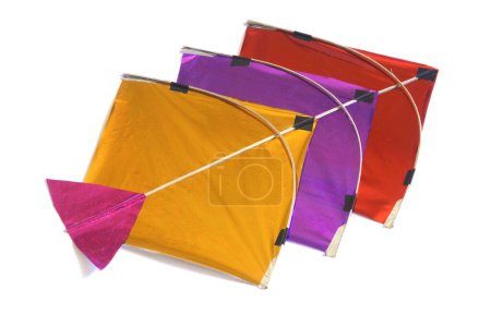 Colourful kites for Makara Sankranti festival on white background