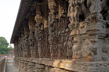 Geschmückte Säulen des Devarajaswami-Tempels in Kanchipuram bei Tamilnadu Indien Asien