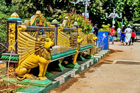 Photo for Empty Lion benches, Lalbagh Botanical Garden, Bangalore, Bengaluru, Karnataka, India, Asia - Royalty Free Image