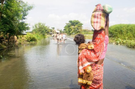 Téléchargez les photos : Inondation de la rivière Kosi en 2008 qui a surtout fait souffrir sous le seuil de pauvreté les gens dans le district de Purniya ; Bihar ; Inde - en image libre de droit
