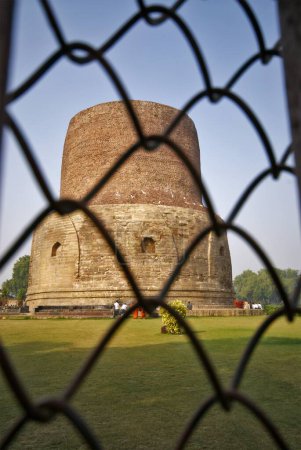 Dhamekh stupa through net ; Sarnath ; Varanasi ; Uttar Pradesh ; India