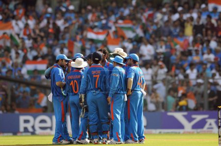 Photo for Indian cricket team during the ICC Cricket World Cup finals against Sri Lanka played at the Wankhede stadium in Mumbai on April 02 2011 - Royalty Free Image