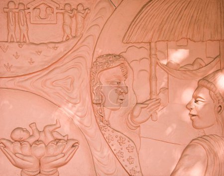 Wandbild von Baby Kabir und frisch verheirateten Paaren, kabir chaura, varanasi, uttar pradesh, Asien, Indien