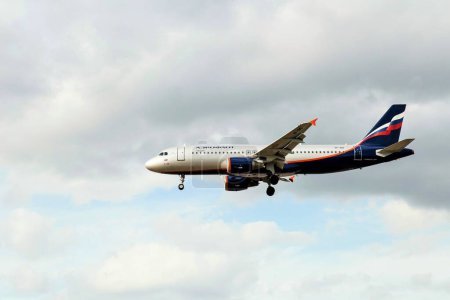 Photo for Aeroflot russian plane landing at Heathrow Airport, London, UK - Royalty Free Image