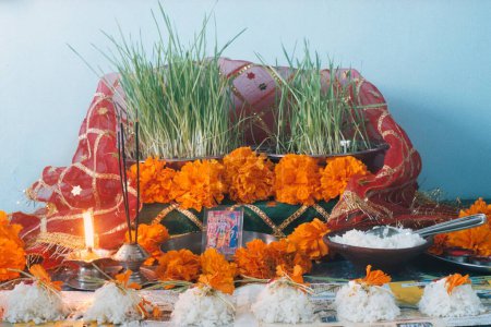 Foto de Dussera dasera Festival Pooja Puja, India del Norte, hogar Punjabi, India - Imagen libre de derechos