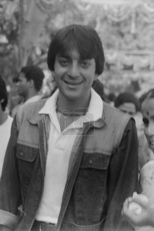 Photo for Indian old vintage 1980s black and white bollywood cinema hindi movie film actor, India, Sanjay Dutt, Indian actor - Royalty Free Image