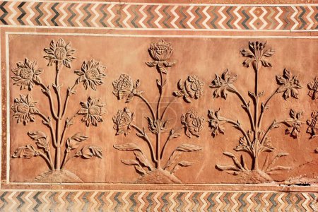 Plant motifs wall, taj mahal, agra, delhi, india, asia