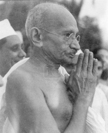 Photo for Mahatma Gandhi greeting people at Juhu Beach, Mumbai, May 1944, India - Royalty Free Image