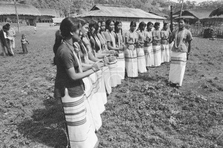 Photo for Wancho girls dancing, Tirap district, Arunachal Pradesh, India 1982 - Royalty Free Image