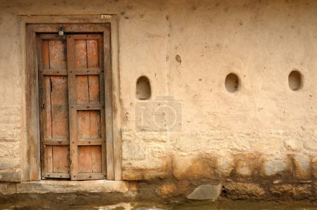 Wooden door with windows Menauli ; Wai ; Maharashtra ; India 19-July-2009