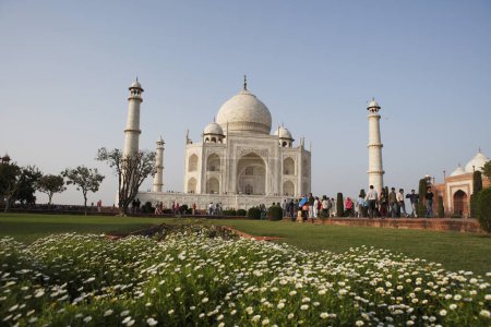 Photo for Taj Mahal Seventh Wonders of World on the south bank of Yamuna river , Agra , Uttar Pradesh , India UNESCO World Heritage Site - Royalty Free Image
