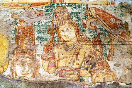 Téléchargez les photos : Fresque du huitième siècle Siva et Vishnu dans le temple Kailasanatha à Kanchipuram près de Chennai ; Tamil Nadu ; Inde - en image libre de droit