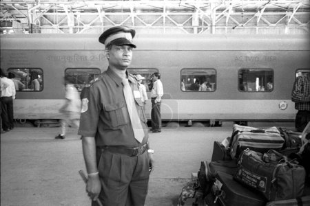 Photo for Police security at central railway station, Bombay Mumbai, Maharashtra, India - Royalty Free Image