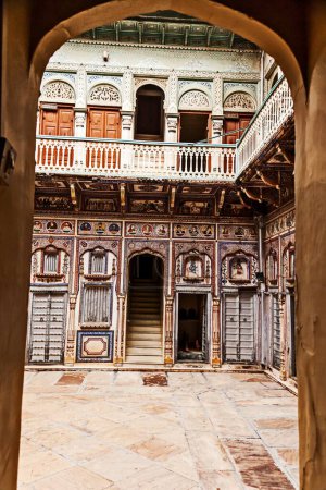 Hof, Ramnath Podar Haveli Museum, Nawalgarh, Shekhawati, Rajasthan, Indien, Asien