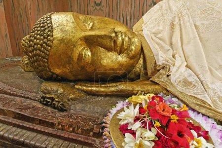 Photo for Statue of Lord Buddhas nirwan Mahaparinirvan ; Buddhist site ; Kushinagar ; Uttar Pradesh ; India - Royalty Free Image