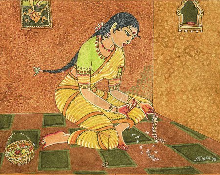 Photo for Artist s. rajam , woman , hindu belief , hindu , hinduism , art , himalayan academy art , garlands , housewife , hindu woman , home , domestic , housekeeping , worship - Royalty Free Image