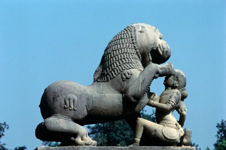 Photo for View of Chandella emblem, the Leogryph, Khajuraho, Madhya Pradesh, India, Asia - Royalty Free Image