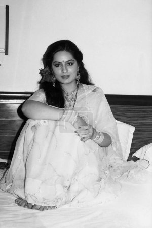 Photo for Indian old vintage 1980s black and white bollywood cinema hindi movie film actor, India, Sonia Sahni, Indian actress - Royalty Free Image