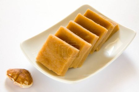 Indian food ; sweet singhada shenghada ka halwa burfi water caltrop flour square shape pudding bonbon trapa bispinosa