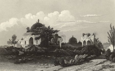 Téléchargez les photos : Peinture miniature ; Jumma Masjid Mandoo Mandu était l'ancienne résidence des rajahs de Dhar le Jumma Masjid est le plus beau et le plus grand spécimen d'une mosquée afghane dans ; madhya pradesh ; Inde 19t siècle - en image libre de droit