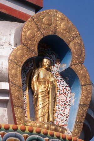 View of gilded buddha, Tibetan Monastery, Bodh Gaya, Bihar, India, Asia