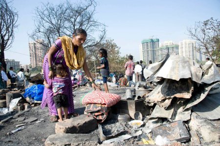 Photo for Slum fire, damu nagar, kandivali, mumbai, maharashtra, india, asia - Royalty Free Image