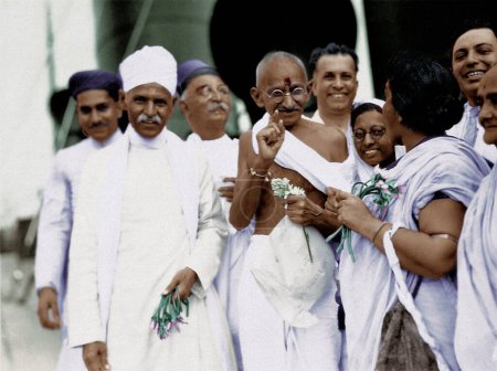 Foto de Mahatma Gandhi antes de la salida a Inglaterra en el topo, Mumbai, Maharashtra, India, Asia, 29 de agosto de 1931 - Imagen libre de derechos