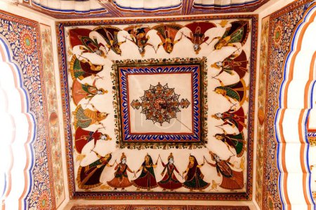 Painted ceiling, Ramnath Podar Haveli Museum, Nawalgarh, Shekhawati, Rajasthan, India, Asia